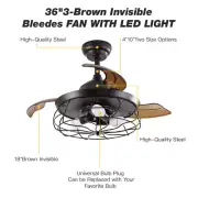 JW Lighting 36 Inch Ceiling Fan Light LED Flush Mount 3 Speed Remote ctrl Black