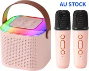 Mini Karaoke Machine Portable Bluetooth Speaker with 2 Wireless Microphones