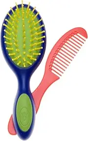 Denman Toddler Brush - Hair Brush with Gentle Bristles and Extended Handle for Grip & Comfort - Detachable Fold-out Comb D86 - Blue