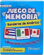 Menique, Flags of The Americas, Memory Matching Game in Spanish, for Kids and Adults, 70 Tiles