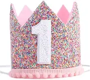 Baby Girls 1st Birthday Party Hat Adjustable Sparkle Tiara Headbands Baby's Birthday Photo Booth Props Pink