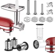 Meat Grinder & Slicer Shredder Attachments for KitchenAid Stand Mixer, Metal Meat Grinder with Sausage Stuffer Tubesand and Slicer Shredder Set by Cofun