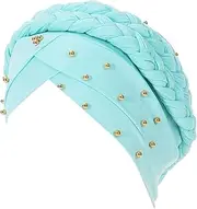 [Generic] Headwrap for Women Beanie Cap Fashion Elastic Solid Color Turban Comfortable Cap Beaded Large Cap Cancer Chemo Hats