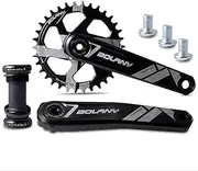 Bike Crankset, 170mm Mountain Bike Crankset Hollow Integrated Crank Arm Set 34/36T Narrow Wide Chainring GXP Single Round Chainring Cranksets with Threaded Bottom Bracket