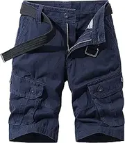[PHJTOMK] Mens Buckle Zipper Cargo Shorts Loose Fit Multi Pocket Work Short Military Paratrooper Vintage Style Camo Shorts, Blue 5, 34