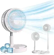 Folding Rechargeable Fan - Foldable & Angle Adjustable Cordless Standing Fan for Travel Home and Office with 4 Wind Modes 7200mAh Battery, Portable Multi-Angle Adjustability Wireless Fan