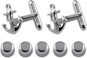 [Select Gifts] Sterling Silver Anchor Cufflinks Shirt Dress Studs Gift Set