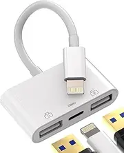 USB to Lightning Dongle for iPhone Adapter(3in1) Apple OTG Charger Cable Camera Mouse Keyboard Memory Stick Flash Drive Cord Card Reader Converter for 14 13 12 11 Pro Max Mini Xr CD-AU