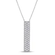 14k White Gold Round Diamond Vertical Bar Necklace 1/4 Cttw