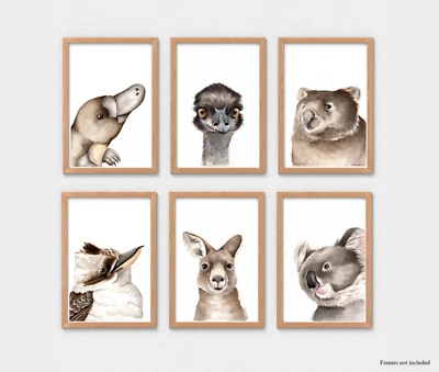 Set of Six Watercolour Australian Animal Prints - animal nursery art print