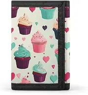 [POTSCBVW] Cupcake Candy Hearts Sweet Wallet Compact Trifold Wallet with Keychain Lightweight & Durable Purse for Outdoor