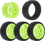 sourcing map 4-Pair High-Grip RC Car Tire & Wheel Set for 1/10 Scale On-Road Touring Cars - Soft Rubber Tyres with 12mm Hubs, Green