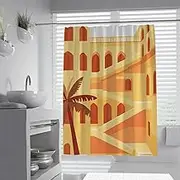 Minimalist Design Shower Curtain European Architecture Palm Tree Patterns Bath Curtains Shower Modern Bathroom Decor Set with Hooks 90 x 180 cm