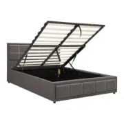 Oikiture Double Bed Frame Gas Lift Storage Base Fabric Grey
