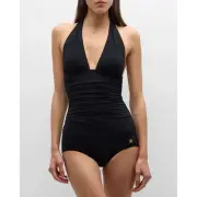 Dolce & Gabbana Ruched Halter Neck One-Piece Swimsuit Black XS NWT