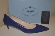 NIB PRADA Pointy Toe 45mm Kitten Low Heel Shoe Suede Leather Navy Blue 37 - 6.5