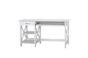 Maestro Furniture Nazma Home Office Computer Writing Working Desk 1.4m W/ Open Shelves & 1-Drawer White