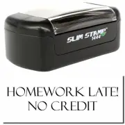 Slim Pre-Inked Homework Late No Credit Stamp Size 1/2" Tall x 1-3/4" Wide