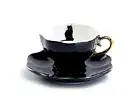 Black Cat Fine Porcelain Tea Cup and Saucer with Black Cat Tea Cup and Saucer