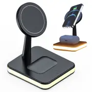 Catzon Magnetic 2-in-1 Wireless Charging Station 15W Fast Charge for iPhone 13/12 AirPods-Black