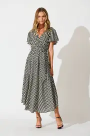 Heidi Maxi Dress Short Sleeve in Black and Cream Geometric Print 8