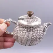 Pure Solid S999 Fine Silver Wine Teapot Carved Healthy Cicada Tea Pot 4.6inch