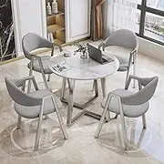 YVYKFZD Round Dining Table Set, Small Office Reception Room Club Table and Chair Set, Leisur Conference Table for 4, Simple Conference Room Table Negotiation Table Save Space(Light Gray,90cm/35.4")
