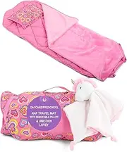 Emily Rose Nap Slumber Cot Mat for Toddlers Kids Girls - for Naps Travel Sleep Preschool and Daycare with Pillow and Soft, Attached Blanket, Sleeping Mats for Kids with Unicorn Lovey Toy | 100% Cotton