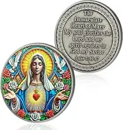 The Immaculate Heart of Mary Christian Challenge Coin Jesus Bible Coin Luke 1:46-47 Jesus God Christian Prayer Coin Art Bag Bible Verses Jesus Religious Gifts for Men & Women