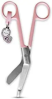 Nurse Scissors - Blunt Tip - Stainless Steel - Design - Distinctive Keyring (Pink)