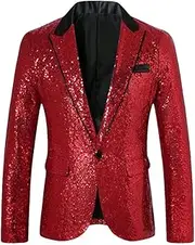 [Generic] Men's Luxury Sequins Suit Jacket One Button Jacket Fashion Slim Fit Blazers Wedding Prom Party Dress Blazers