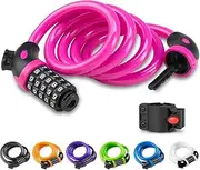 [Opaza] Bicycle Lock with 5 Digit Code, 1.2 m Long, Combination Lock Wheel with Cable, Very Light, Safety Wheel Lock for Bicycle and Mountain Bike with Bracket (Pink)