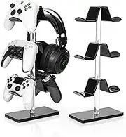 OAPRIRE 6-Controller Stand Headset Stand, 3-Tier Acrylic Desktop Gaming Organizer Space Saving, Headphone and Controller Holder Compatible with PS5/PS4/Xbox/Switch, Adjustable Hook (Black)