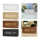 Digital Alarm Clock Temperature Date Display Wood LED Display Office Decor