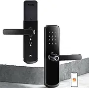 Life Aluminum Alloy Smart Door Lock with Lever Handle | 5-in-1 Keyless Entry, Fingerprint, Touchscreen Keypad, IC Card, Remote in-App Entry, Monitoring and Comes with Mechanical Keys (F260_5572)