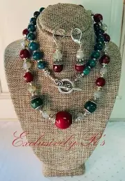 Stunning! Handcrafted Artisan Semi precious Stone Necklace & Earrings Set NEW!