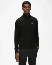 Ted Baker Merino Wool Pullover 1/2 Zip Sweater Solid Black $175 Men's Size XL