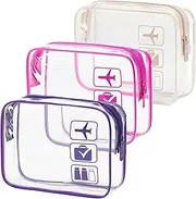 [CHANSHIN] Clear Toiletry Bag, 3PCS Portable Waterproof Toiletry Bags for Women and Men, Clear Makeup Bags PVC Cosmetic Bag, Travel Toiletry Wash Bag for Travelling and Holiday,Gold, Purple, Rose Red,