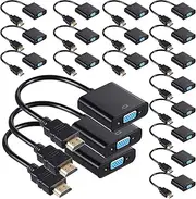Yunsailing 20 Pack HDMI to VGA Adapter Converter Bulk Gold Plated Black HDMI to VGA Cable (Male to Female) Compatible with Computer Desktop Laptop PC Monitor HDTV Roku Projector Xbox Raspberry Pi