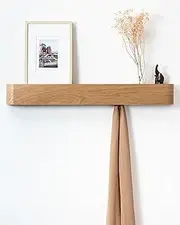 Kazai. Wall-Mounted Coat Rack 'Toke' - Modern Design Coat Rack with Hidden Wall Hooks - Solid Wood Veneer Panel Coat Hanger - Oak