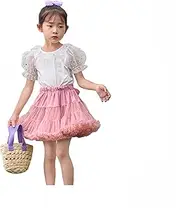 [Proumhang] Girls Vintage Tutu Petticoat Bubble Ballet Skirt Puffy Fancy Mini Skirt Princess Rainbow Layered Ruffle Ballet Dance Tutu Skirt Mesh Skirt Half-Body Skirt