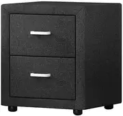 Artiss Bedside Table with 2 Drawers, Faux Leather Upholstered Drawer Bed End Side Tables Storage Cabinet Nightstand, Bedroom Living Room Home Furniture Organiser, Narrow Space Unit Charcoal