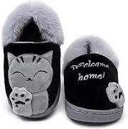 [Vunavueya] Winter Slippers for Children and Adults Girls Boys Plush Slippers Women Warm Lined Mules Men Soft Comfortable Slippers Shoes Size 20-44, black, 28/29 EU