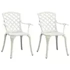 Garden Dining Chairs Cast Aluminium 2 Pcs Bistro Chair Outdoor Furniture White