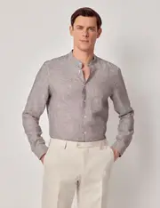 Hawes & Curtis Brown Pure Linen Shirt | Collarless Size: XXL