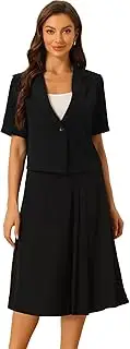 [Allegra K] Short Sleeve Blazer Skirt Suits for Women's Summer Dressy Business Casual Skirt Suit Set