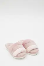 Pink Plush Faux Fur Stripe Mule Slippers