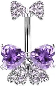 [Niaspi] 14G Rhinestone Bowknot Belly Button Ring for Women Stainless Steel CZ Crystal Bow Belly Navel Ring Belly Curved Barbell Sparkling Body Piercing Jewelry