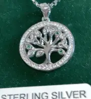 Tree Of Life Sterling Galway Silver Set Chain Necklace W/Stones.NEW, Low price.￼