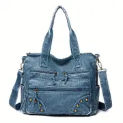 Retro style handbag for women, men's handbag with stud decoration, large capacity bag